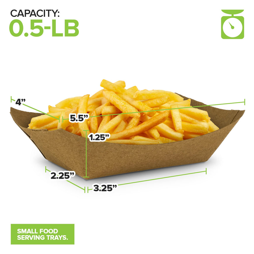 Stock Your Home [100 Pack] Small Disposable Brown Kraft Paper Food Trays, 0.5-Lb Concession Tray, Serving Boats for Party Snacks, Taco Bar, Seafood, Nachos Plates, Half-Pound