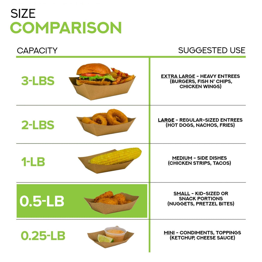 Stock Your Home [100 Pack] Small Disposable Brown Kraft Paper Food Trays, 0.5-Lb Concession Tray, Serving Boats for Party Snacks, Taco Bar, Seafood, Nachos Plates, Half-Pound