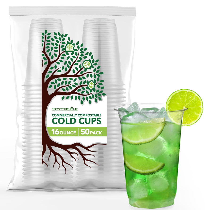Stock Your Home 16 oz Clear PLA Cold Cups 50 Pack Disposable Party Cups for Water Wine Beer Sample Cups