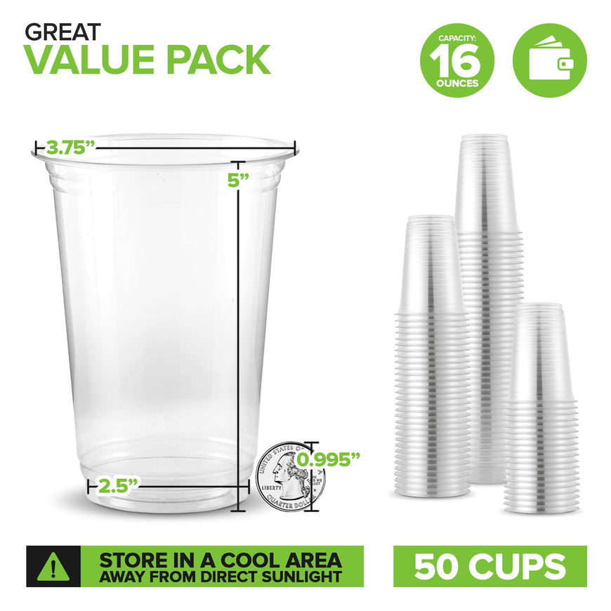 Stock Your Home 16 oz Clear PLA Cold Cups 50 Pack Disposable Party Cups for Water Wine Beer Sample Cups