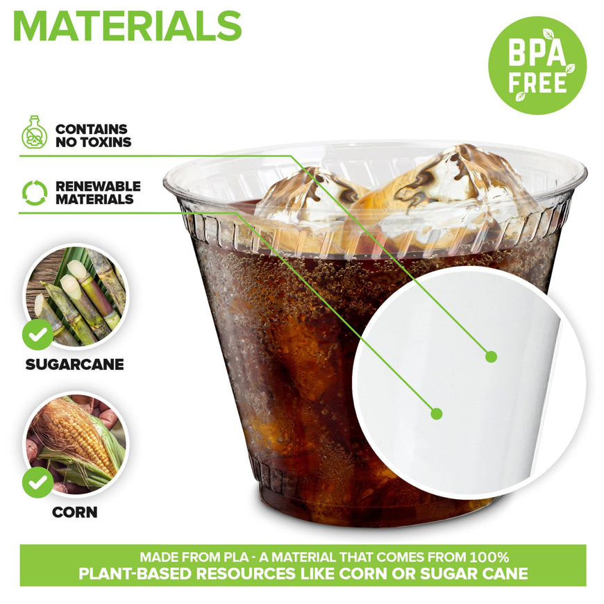 Stock Your Home 9 oz Premium Commercially Compostable Cold Cups (50 Pack) Plant Based Eco Party Cup, Environmentally Friendly Recyclable Disposable Sustainable for Water, Wine, Beer Sample