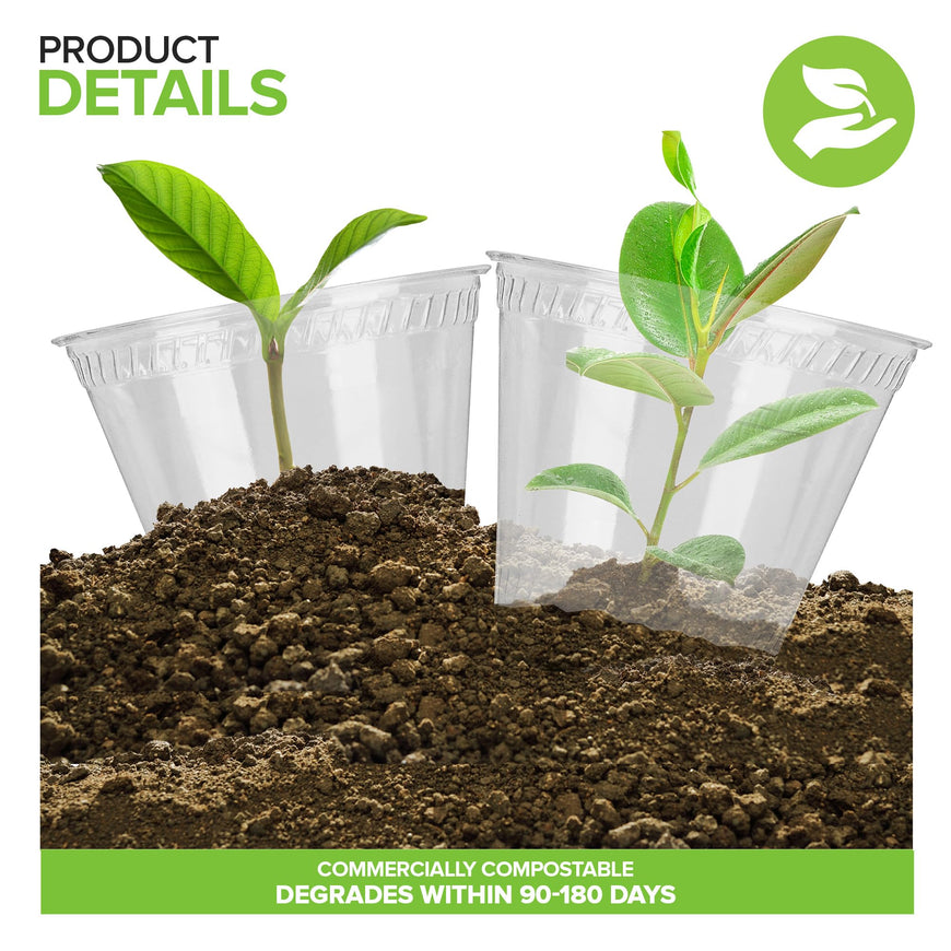 Stock Your Home 9 oz Premium Commercially Compostable Cold Cups (50 Pack) Plant Based Eco Party Cup, Environmentally Friendly Recyclable Disposable Sustainable for Water, Wine, Beer Sample