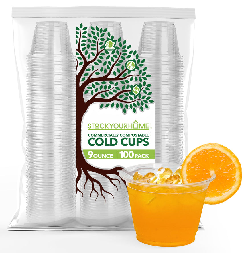 Stock Your Home 9 oz Clear PLA Cold Cups 100 Pack Disposable Party Cups for Water Wine Beer