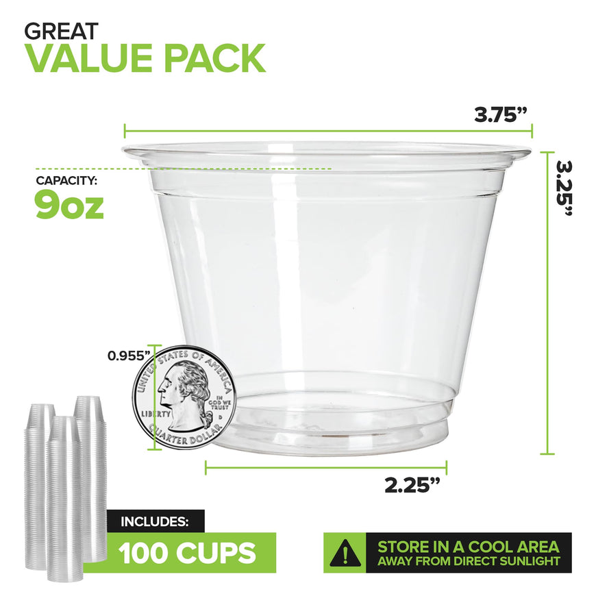 Stock Your Home 9 oz Clear PLA Cold Cups 100 Pack Disposable Party Cups for Water Wine Beer