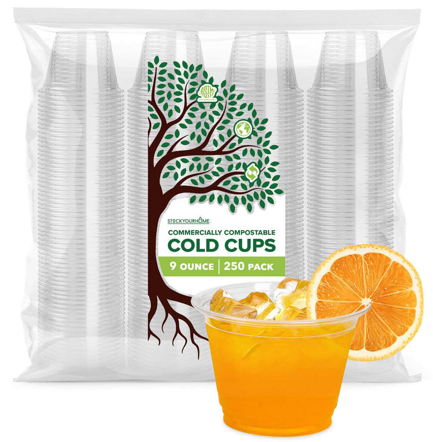 Stock Your Home 9 oz Clear PLA Cold Cups 250 Pack Disposable Party Cups for Water Wine Beer Sample Cups