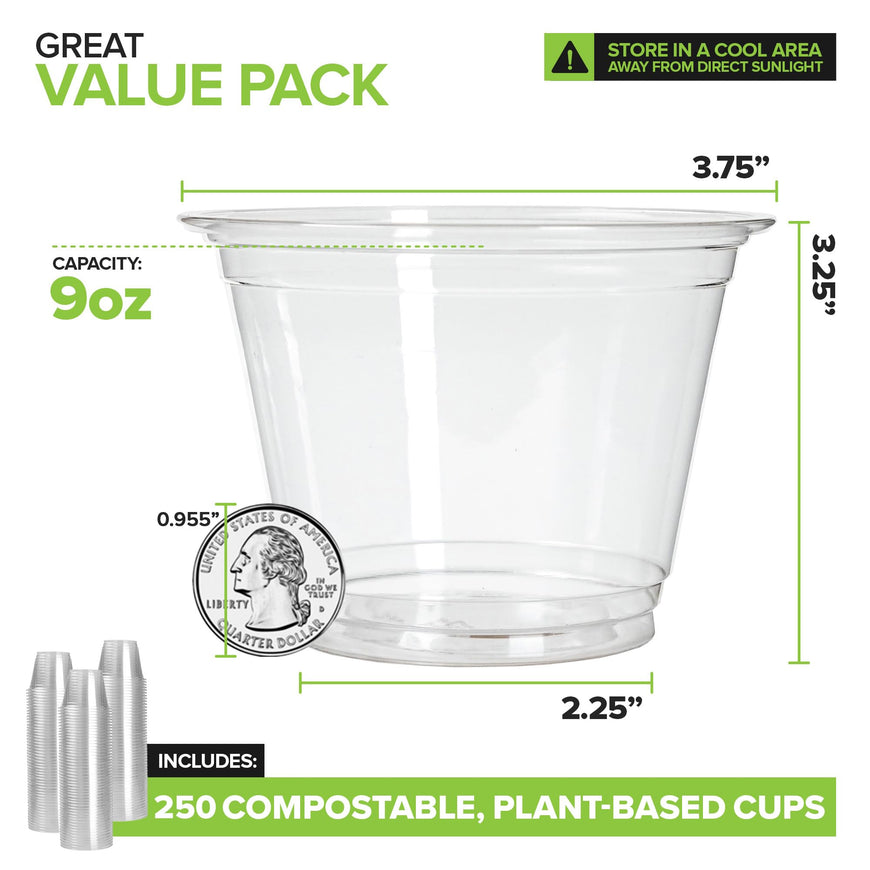 Stock Your Home 9 oz Clear PLA Cold Cups 250 Pack Disposable Party Cups for Water Wine Beer Sample Cups
