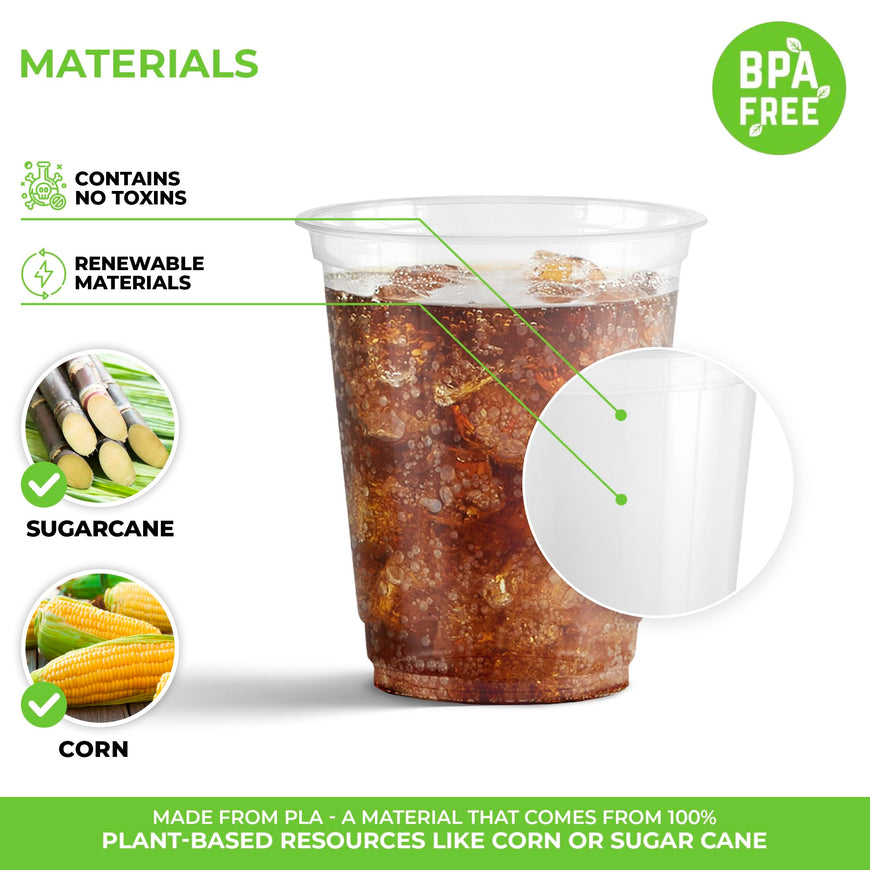 Stock Your Home 7 oz Clear Commercially Compostable Cold Cups Plant Based Eco Party Cup, Environmentally Friendly Recyclable Disposable Sustainable for Water, Wine & Beer Sample (100 Pack)