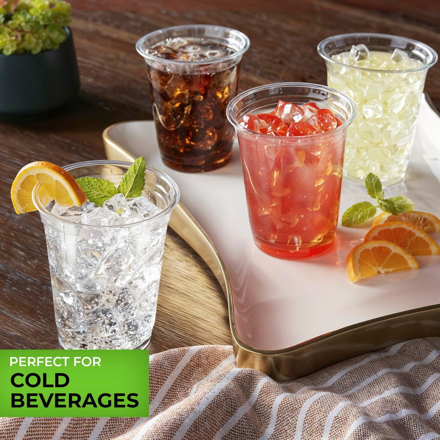 Stock Your Home 7 oz Clear Commercially Compostable Cold Cups Plant Based Eco Party Cup, Environmentally Friendly Recyclable Disposable Sustainable for Water, Wine & Beer Sample (100 Pack)
