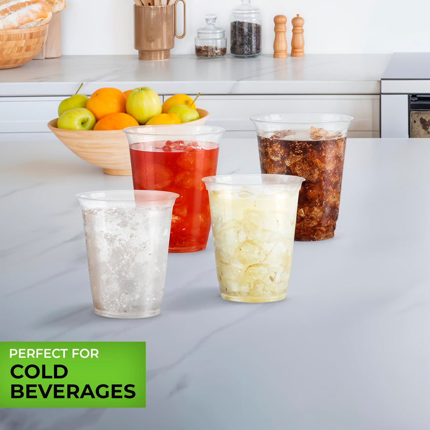 Stock Your Home 7 oz Clear Commercially Compostable Cold Cups Plant Based Eco Party Cup, Environmentally Friendly Recyclable Disposable Sustainable for Water, Wine & Beer Sample (100 Pack)