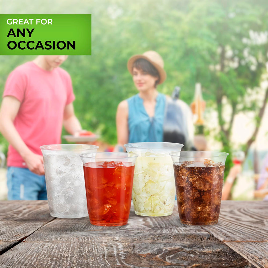 Stock Your Home 7 oz Clear Commercially Compostable Cold Cups Plant Based Eco Party Cup, Environmentally Friendly Recyclable Disposable Sustainable for Water, Wine & Beer Sample (100 Pack)