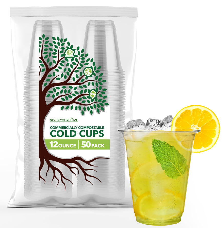 Stock Your Home 12 oz Clear PLA Cold Cups 50 Pack Disposable Party Cups for Water Wine Beer Sample Cups