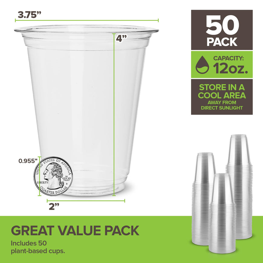 Stock Your Home 12 oz Clear PLA Cold Cups 50 Pack Disposable Party Cups for Water Wine Beer Sample Cups