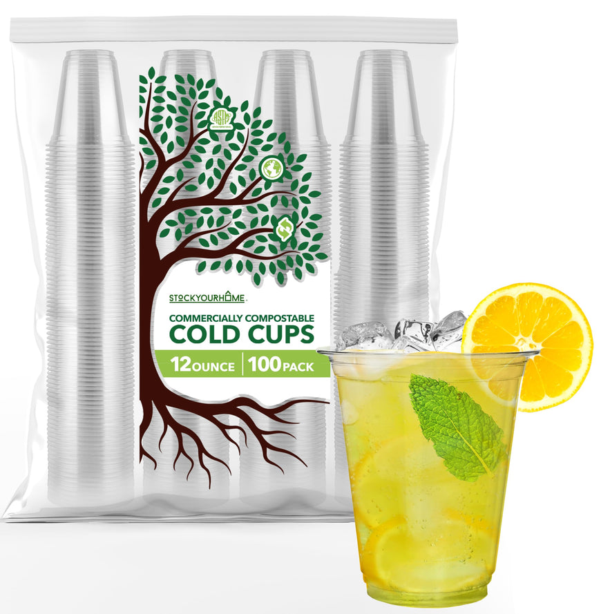 Stock Your Home 12 oz Clear PLA Cold Cups 100 Pack Disposable Party Cups for Water Wine Beer Sample Cups