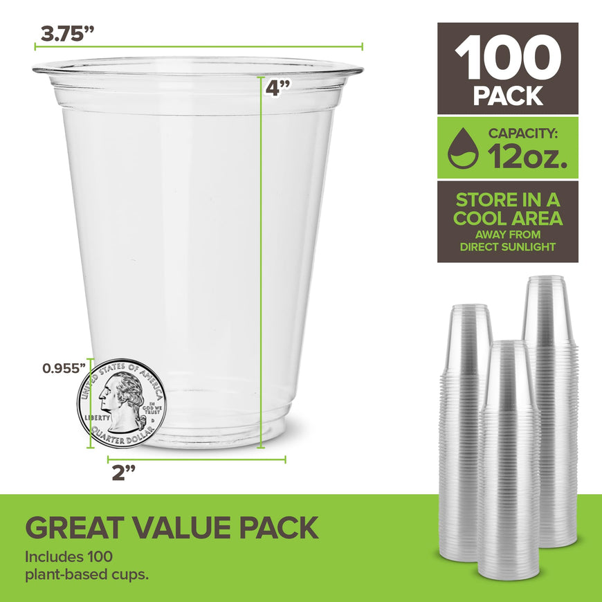 Stock Your Home 12 oz Clear PLA Cold Cups 100 Pack Disposable Party Cups for Water Wine Beer Sample Cups