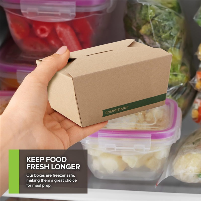 Set of 50 30 oz Food Take Out Containers Disposable Small Microwaveable Paper To Go Boxes Grease Resistant Kraft Cardboard Lunch Box Takeout