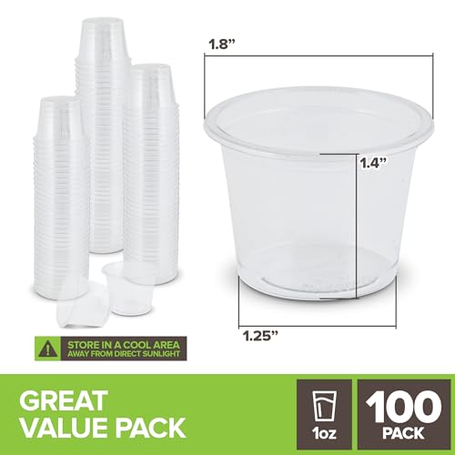 Stock Your Home 100 Pcs Clear Shot Glasses 1 oz Disposable Cups for Jello Sauce Condiments