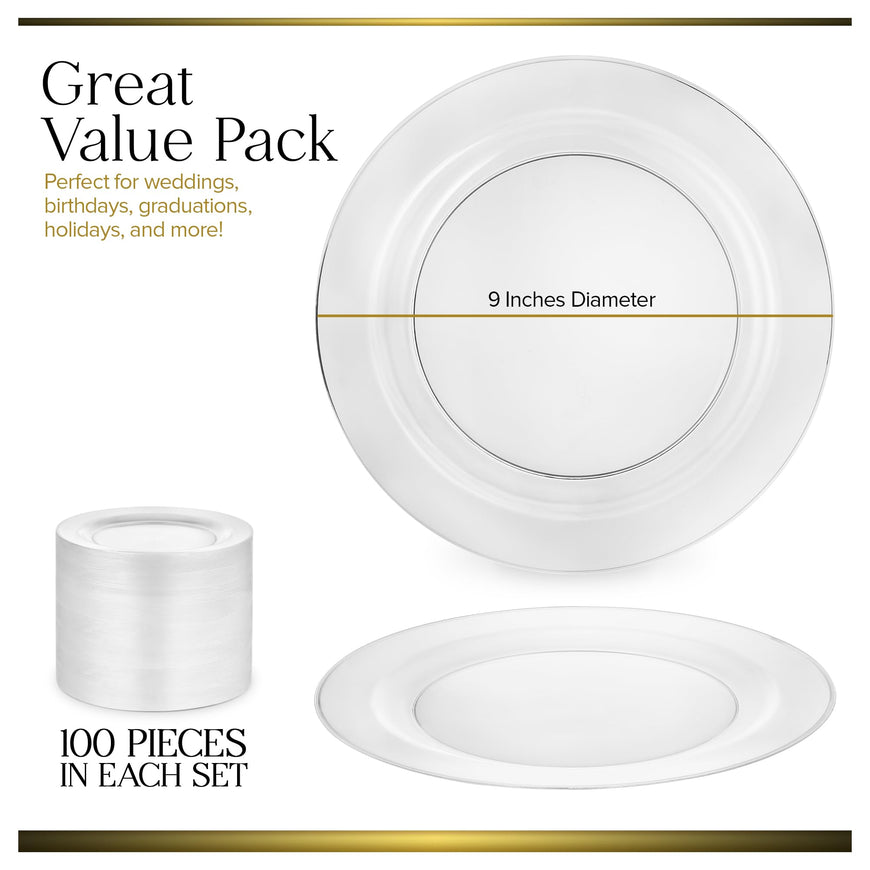 Stock Your Home 100ct Polystyrene Plate, 9x9inch, Heavy Duty, Clear, Reusable, Modern Style, Disposable Plate for Weddings, Dinner Parties, Holidays