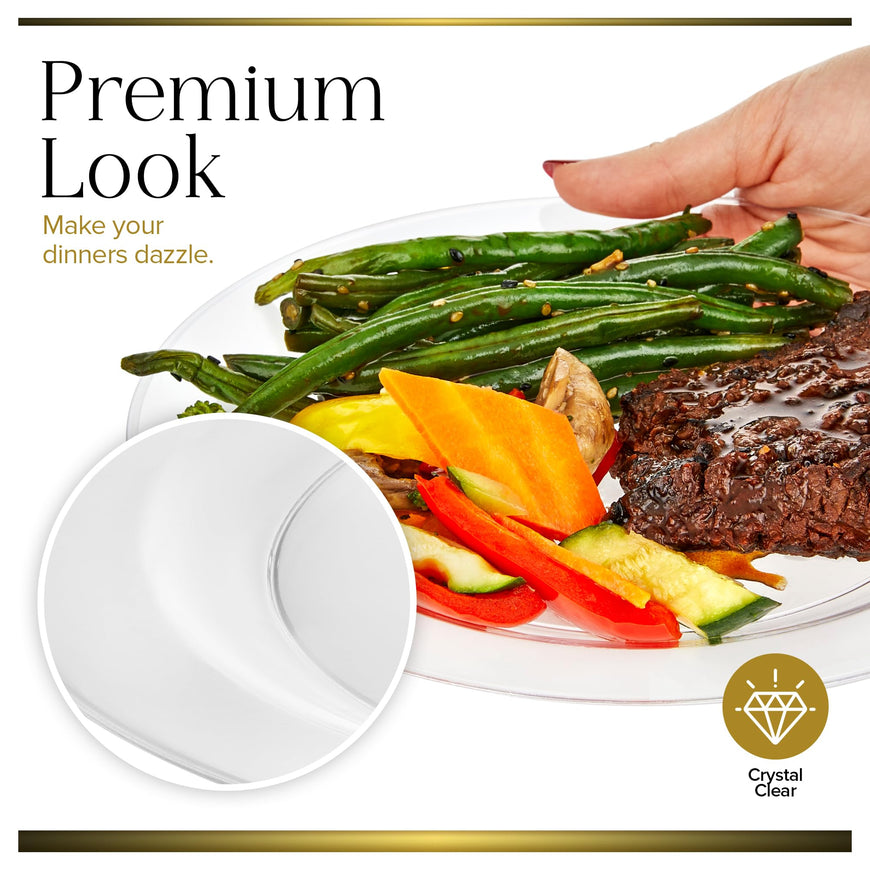 Stock Your Home 100ct Polystyrene Plate, 9x9inch, Heavy Duty, Clear, Reusable, Modern Style, Disposable Plate for Weddings, Dinner Parties, Holidays