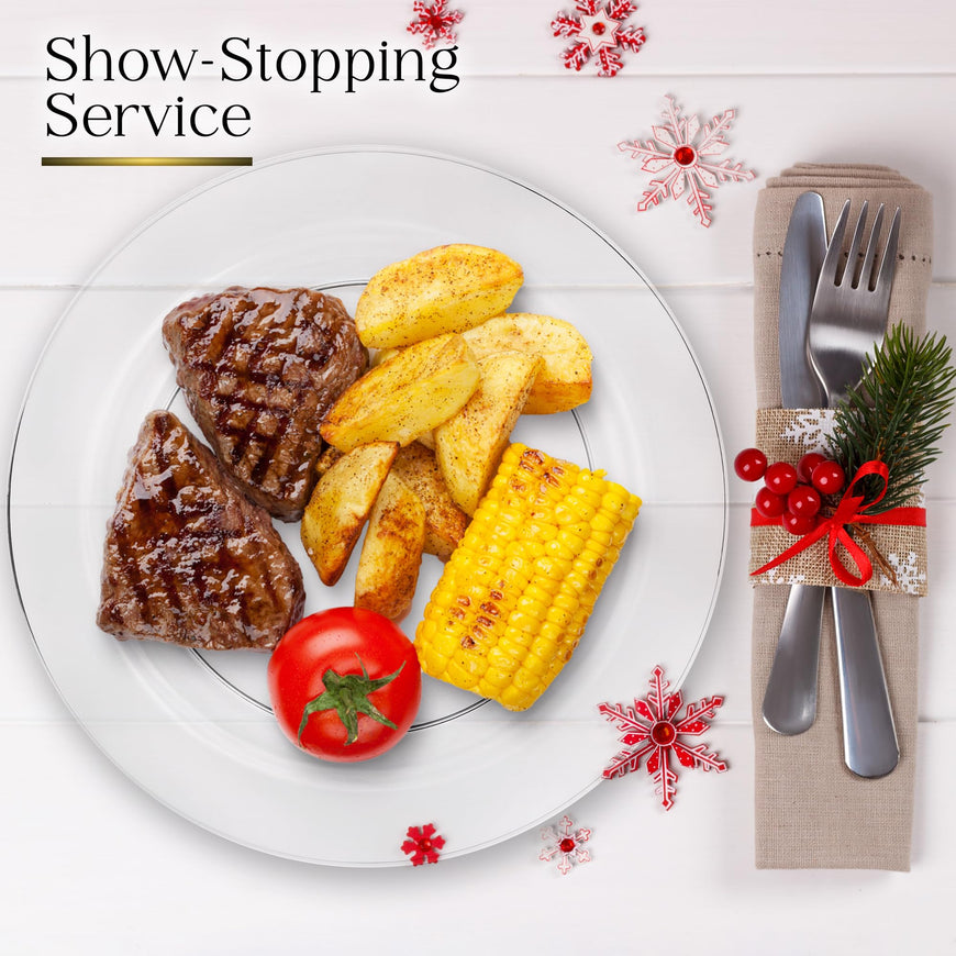 Stock Your Home 100ct Polystyrene Plate, 9x9inch, Heavy Duty, Clear, Reusable, Modern Style, Disposable Plate for Weddings, Dinner Parties, Holidays