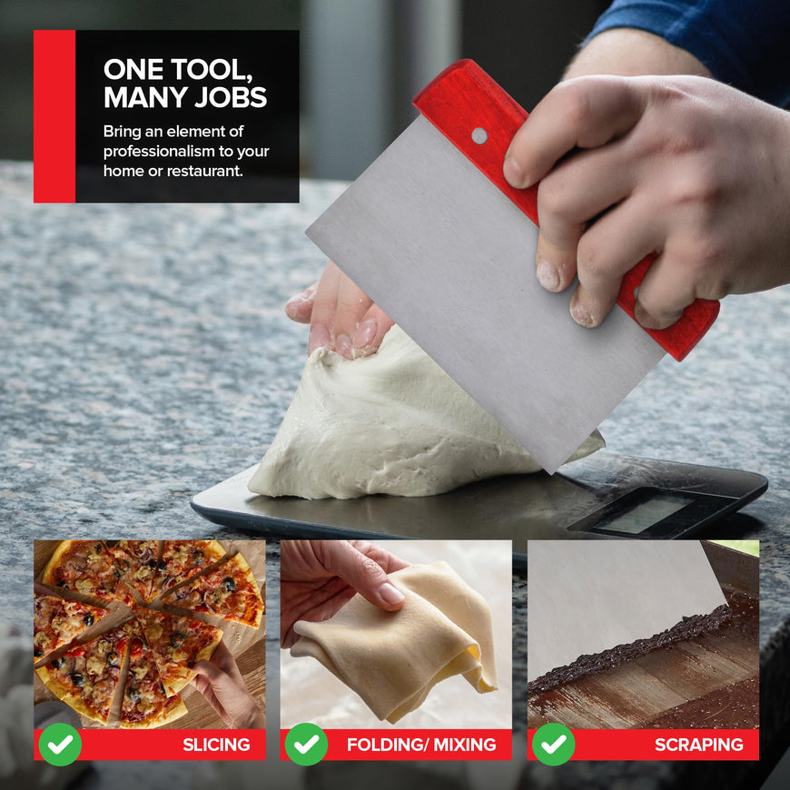 Kitchen Bench Scraper, 6 Inch Multi-Purpose Dough Cutter, Metal Griddle Scraper, Pastry Knife or Chopper, with Easy Grip Handle & Stainless Steel Blade