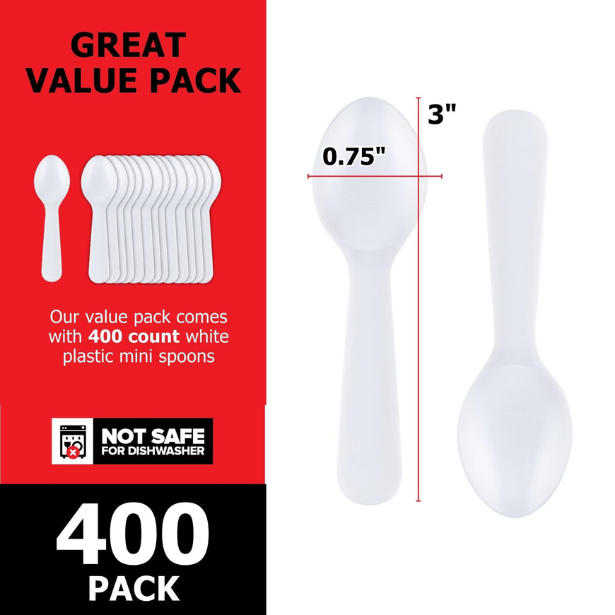 Stock Your Home 400 Count 3-Inch Plastic Mini Taster Spoons - Perfect for Sampling, Desserts, and Parties, Disposable and Durable Utensils