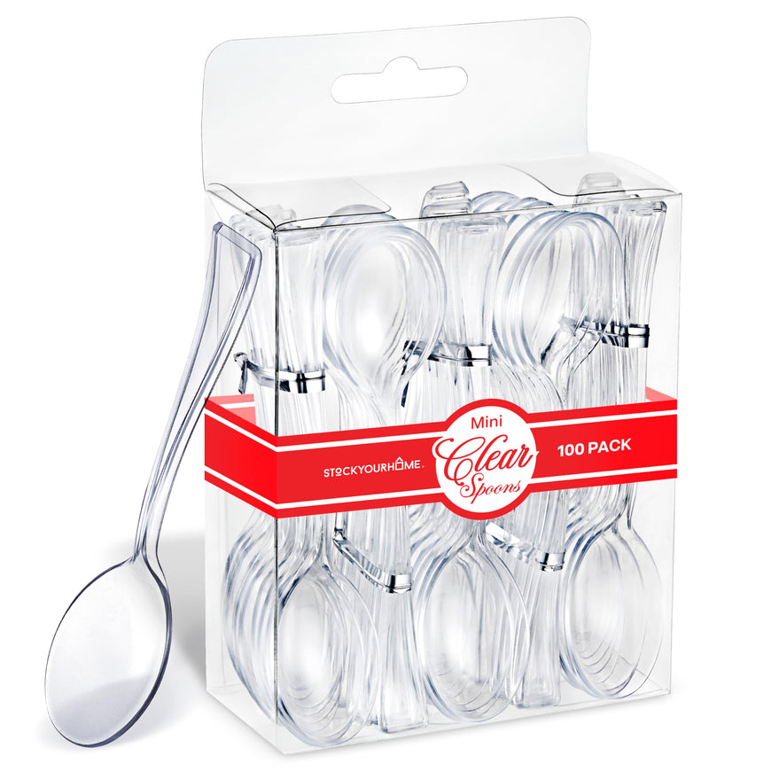 Clear Mini Disposable Appetizer Spoons - 4 Inch, 100 Count for Cocktail Hour, Wedding Reception, Food Samples, Holiday Parties
