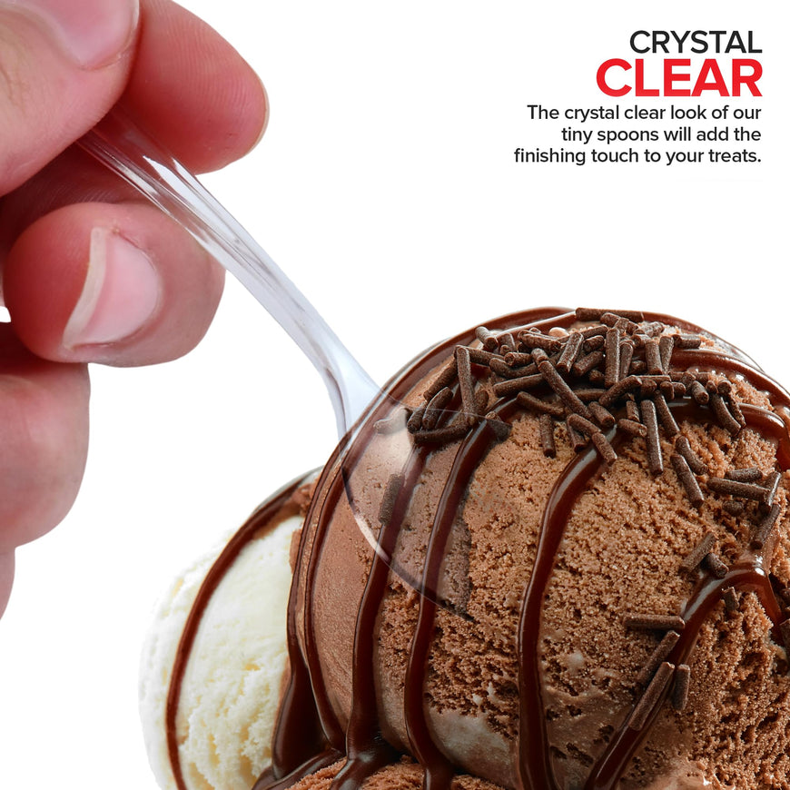 Clear Mini Disposable Appetizer Spoons - 4 Inch, 100 Count for Cocktail Hour, Wedding Reception, Food Samples, Holiday Parties
