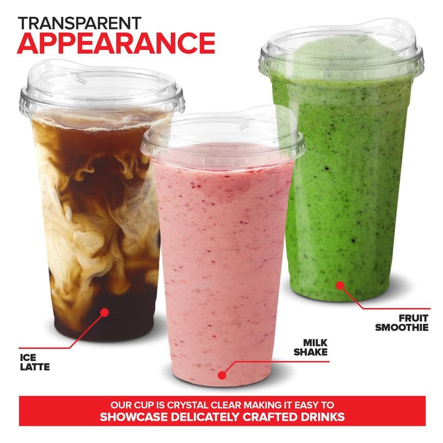 24 oz Clear Plastic Cups with Lids Disposable, Togo Drinking Cup with Strawless Sip Lid for Smoothie, Cold Brew Iced Coffee, Lemonade, Ice Latte, Boba, Party Drinks, Bulk, 24 Ounce (Set of 50)