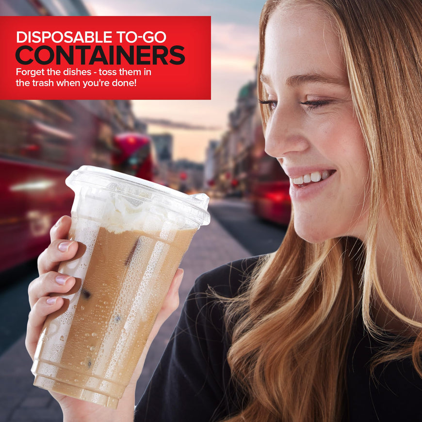 24 oz Clear Plastic Cups with Lids Disposable, Togo Drinking Cup with Strawless Sip Lid for Smoothie, Cold Brew Iced Coffee, Lemonade, Ice Latte, Boba, Party Drinks, Bulk, 24 Ounce (Set of 50)