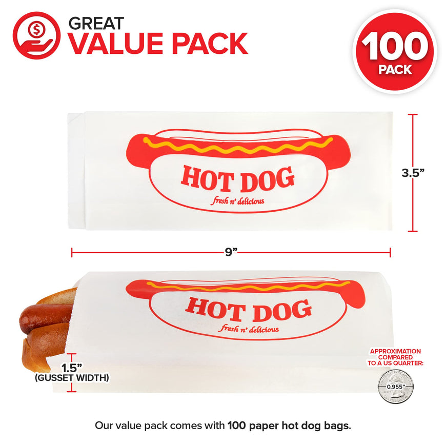 Paper Hot Dog Bags (100 Pack) - Microwavable, Leak Resistant Sleeves for Food Stands, Food Trucks, Take Out, Delivery - Stock Your Home
