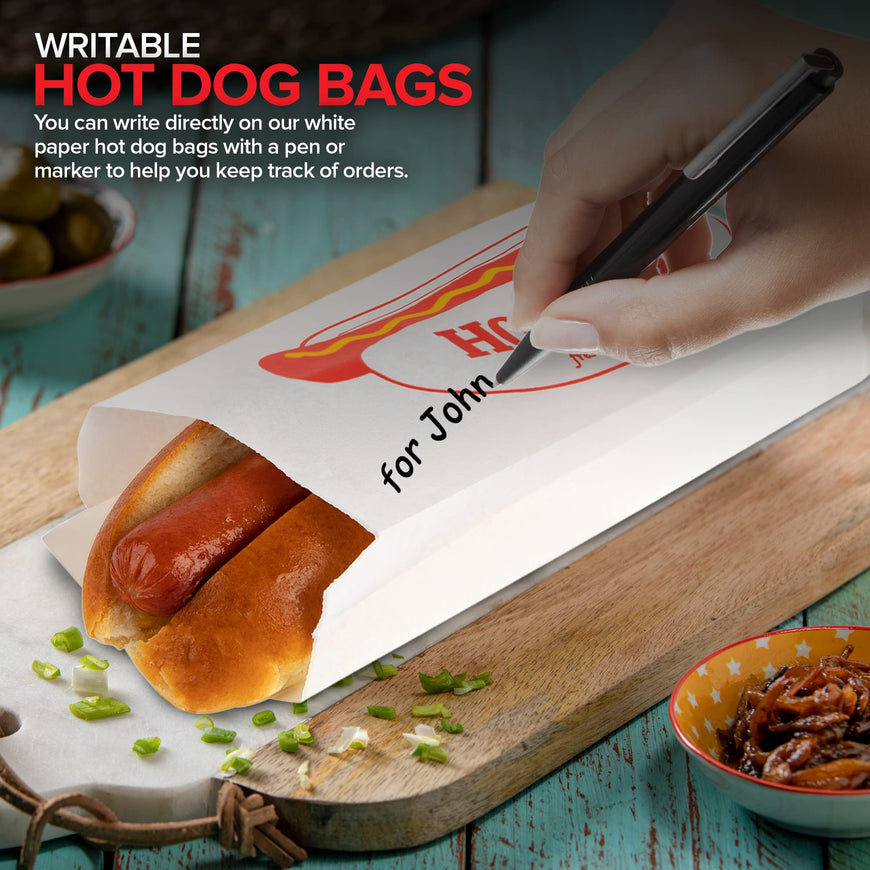 Paper Hot Dog Bags (100 Pack) - Microwavable, Leak Resistant Sleeves for Food Stands, Food Trucks, Take Out, Delivery - Stock Your Home