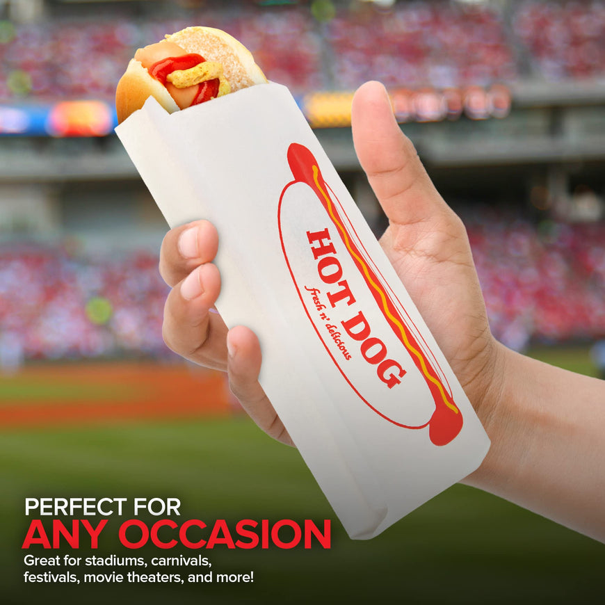 Paper Hot Dog Bags (100 Pack) - Microwavable, Leak Resistant Sleeves for Food Stands, Food Trucks, Take Out, Delivery - Stock Your Home