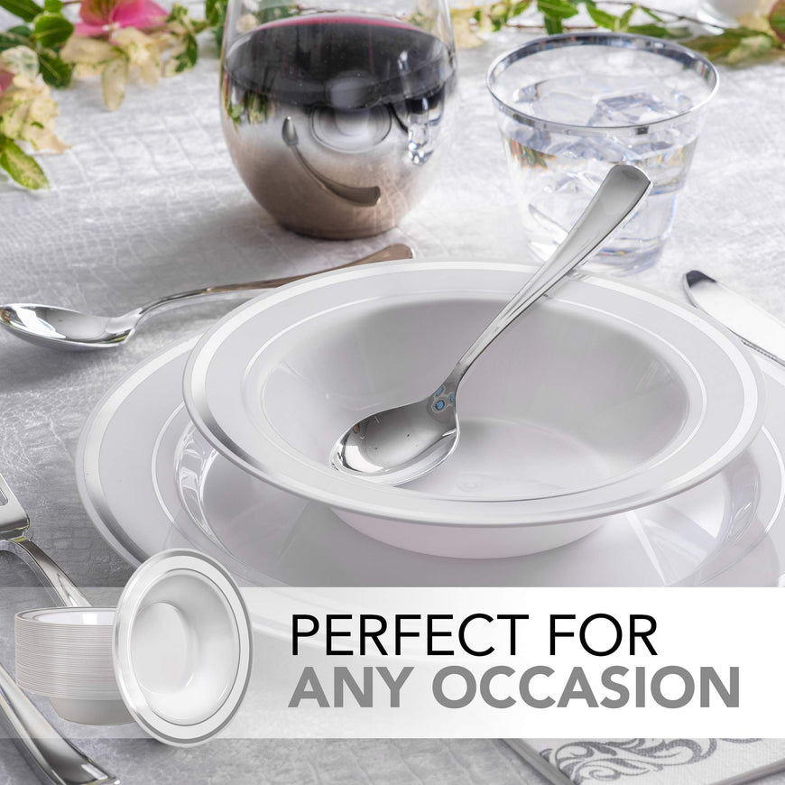 Stock Your Home Plastic Party Bowls (100 Pack) 12 Oz Elegant Disposable Dinnerware â€“ Fancy Shatterproof Tableware for Catering, Holidays, Party Supplies, Weddings & Everyday Use (Silver)