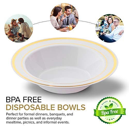 Stock Your Home Plastic Party Bowls (100 Pack) 12 Oz Elegant Disposable Dinnerware - Fancy Shatterproof Tableware for Catering, Holidays, Parties Supplies, Weddings, Catering, and Everyday Use (Gold)