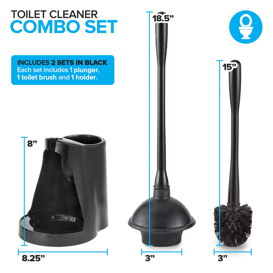 Stock Your Home Toilet Plunger Set - 2 Pack (Black)