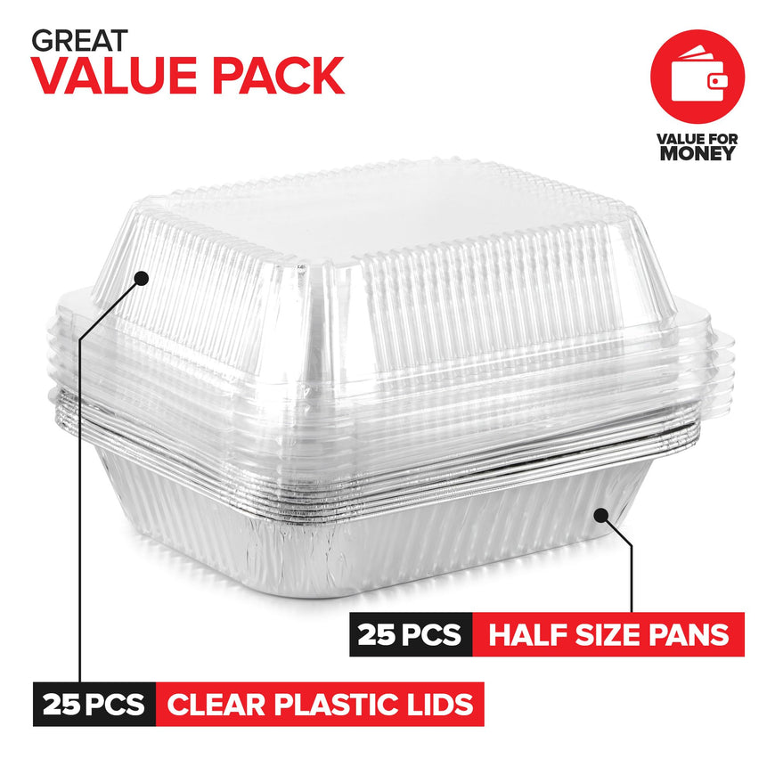 Stock Your Home 9x13 Disposable Baking Pan with Lid (25 Pack) Heavy Duty Aluminum Cake Pans with Lids, Clear Plastic Cover, Food Container for Lasagna, Casserole, Brownie, Rectangular Sheet Tray