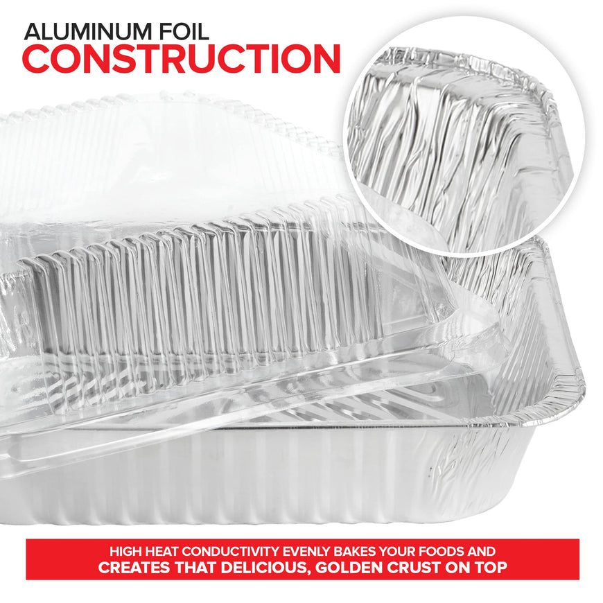 Stock Your Home 9x13 Disposable Baking Pan with Lid (25 Pack) Heavy Duty Aluminum Cake Pans with Lids, Clear Plastic Cover, Food Container for Lasagna, Casserole, Brownie, Rectangular Sheet Tray