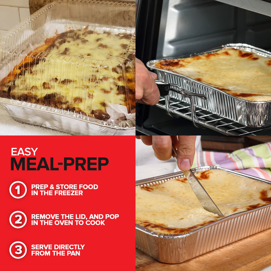 Stock Your Home 9x13 Disposable Baking Pan with Lid (25 Pack) Heavy Duty Aluminum Cake Pans with Lids, Clear Plastic Cover, Food Container for Lasagna, Casserole, Brownie, Rectangular Sheet Tray