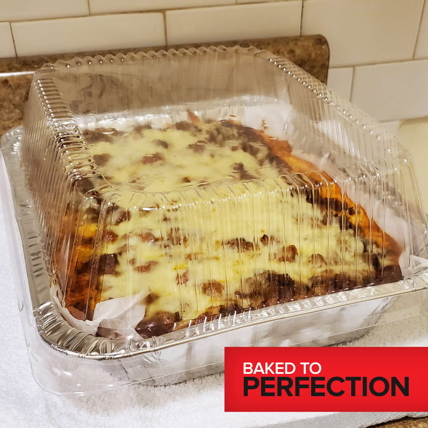 Stock Your Home 9x13 Disposable Baking Pan with Lid (25 Pack) Heavy Duty Aluminum Cake Pans with Lids, Clear Plastic Cover, Food Container for Lasagna, Casserole, Brownie, Rectangular Sheet Tray