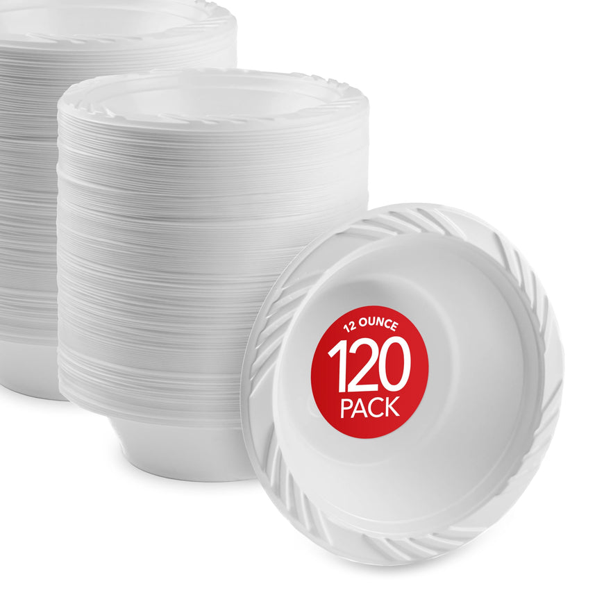 Stock Your Home 12 oz Disposable White Plastic Bowls - 40 Pack
