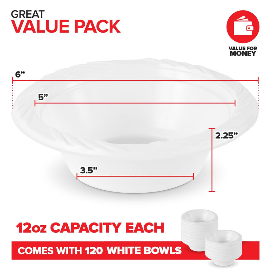 Stock Your Home 12 oz Disposable White Plastic Bowls - 40 Pack