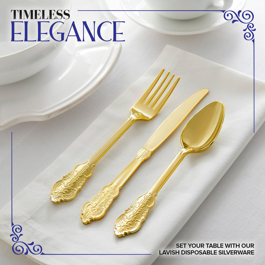Stock Your Home Silver Plastic Silverware Dinnerware Flatware 160 set (French Vermeil Cutlery)