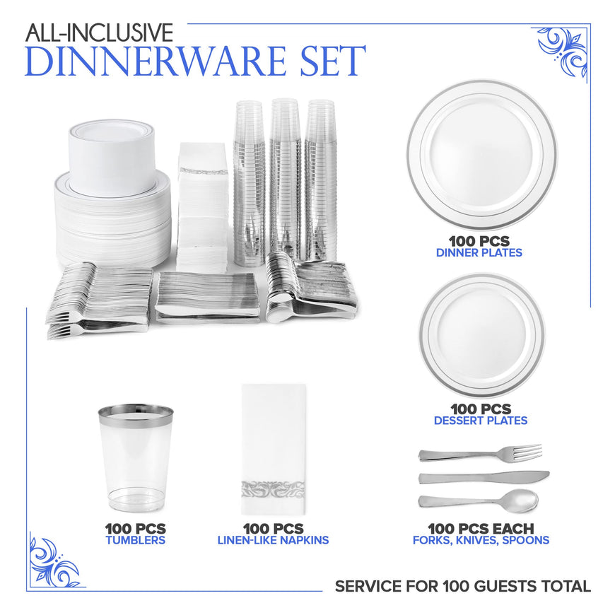 Stock Your Home 700 Piece Silver Dinnerware Party Set
