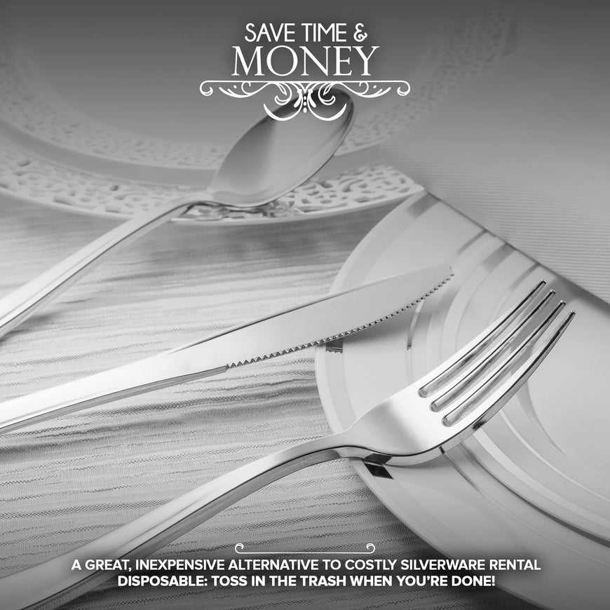 Stock Your Home 700 Piece Silver Dinnerware Party Set