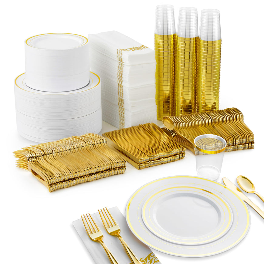 Stock Your Home 700 Piece Gold Dinnerware Party Set