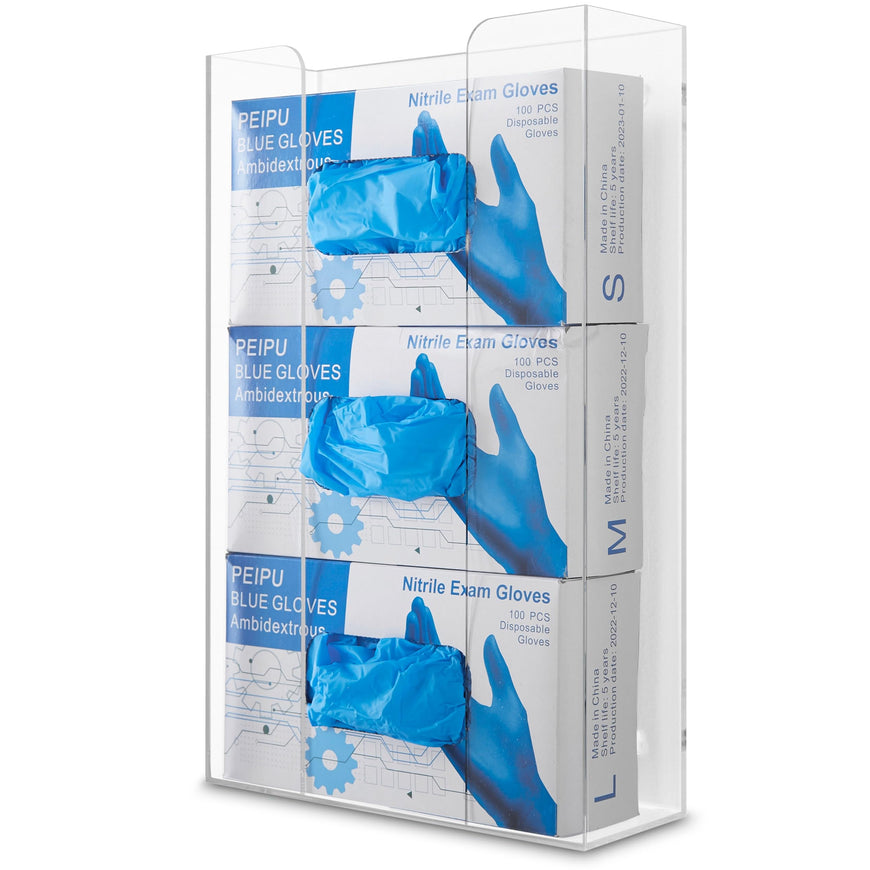 Stock Your Home Triple Acrylic Gloves Dispenser, Tissue Box Shelf, Glove Holder Wall Mount, for Kitchen, Cleaning Closet, Lab, Exam, Office