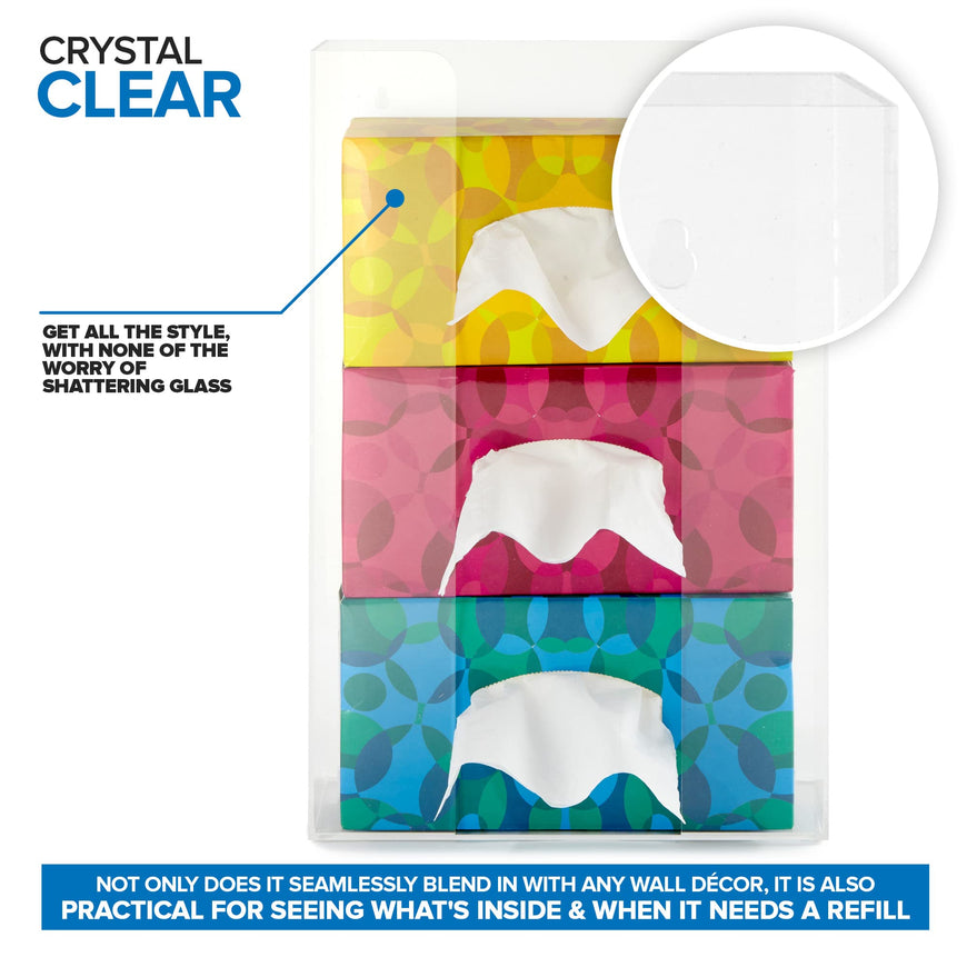 Stock Your Home Triple Acrylic Gloves Dispenser (2 Pack) Tissue Box Shelf, Glove Holder Wall Mount, for Kitchen, Cleaning Closet, Lab, Exam, Office