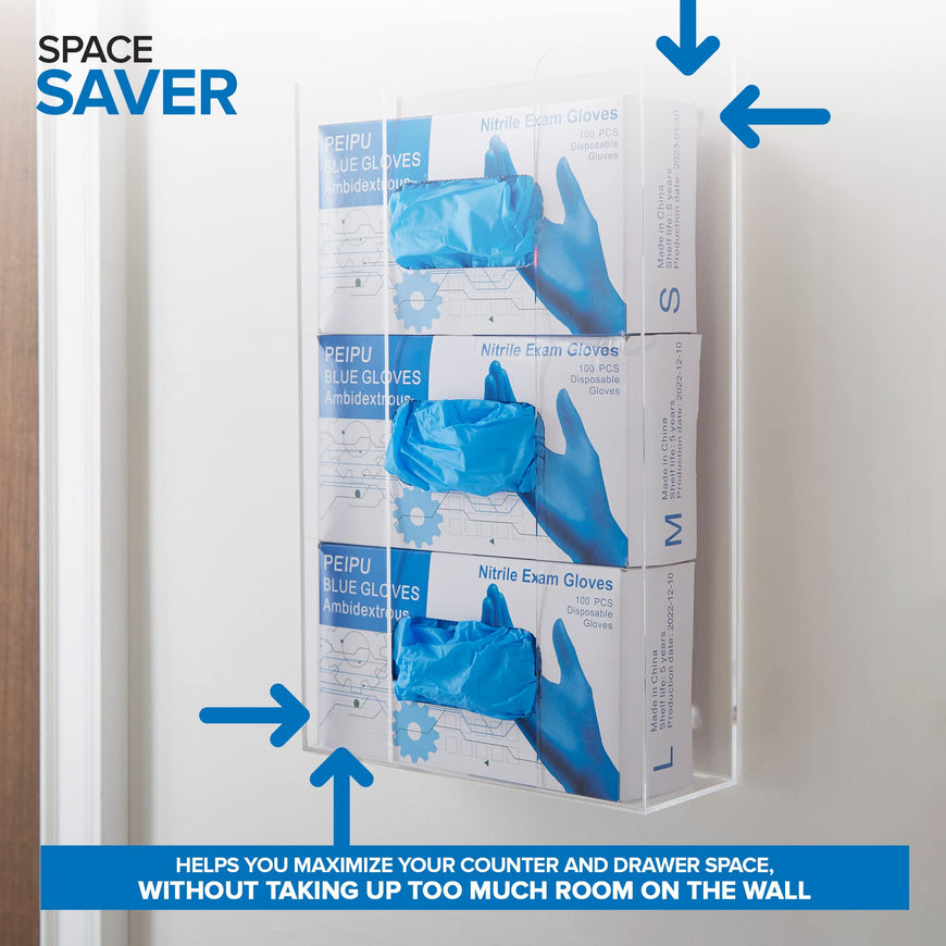 Stock Your Home Triple Acrylic Gloves Dispenser (2 Pack) Tissue Box Shelf, Glove Holder Wall Mount, for Kitchen, Cleaning Closet, Lab, Exam, Office
