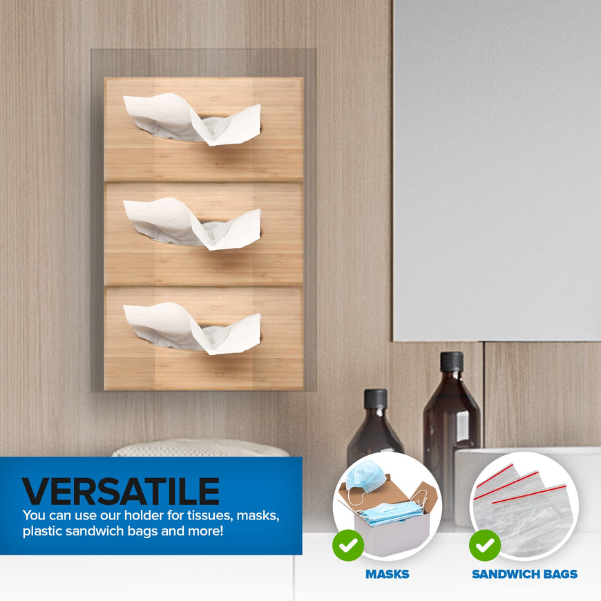 Stock Your Home Triple Acrylic Gloves Dispenser (2 Pack) Tissue Box Shelf, Glove Holder Wall Mount, for Kitchen, Cleaning Closet, Lab, Exam, Office
