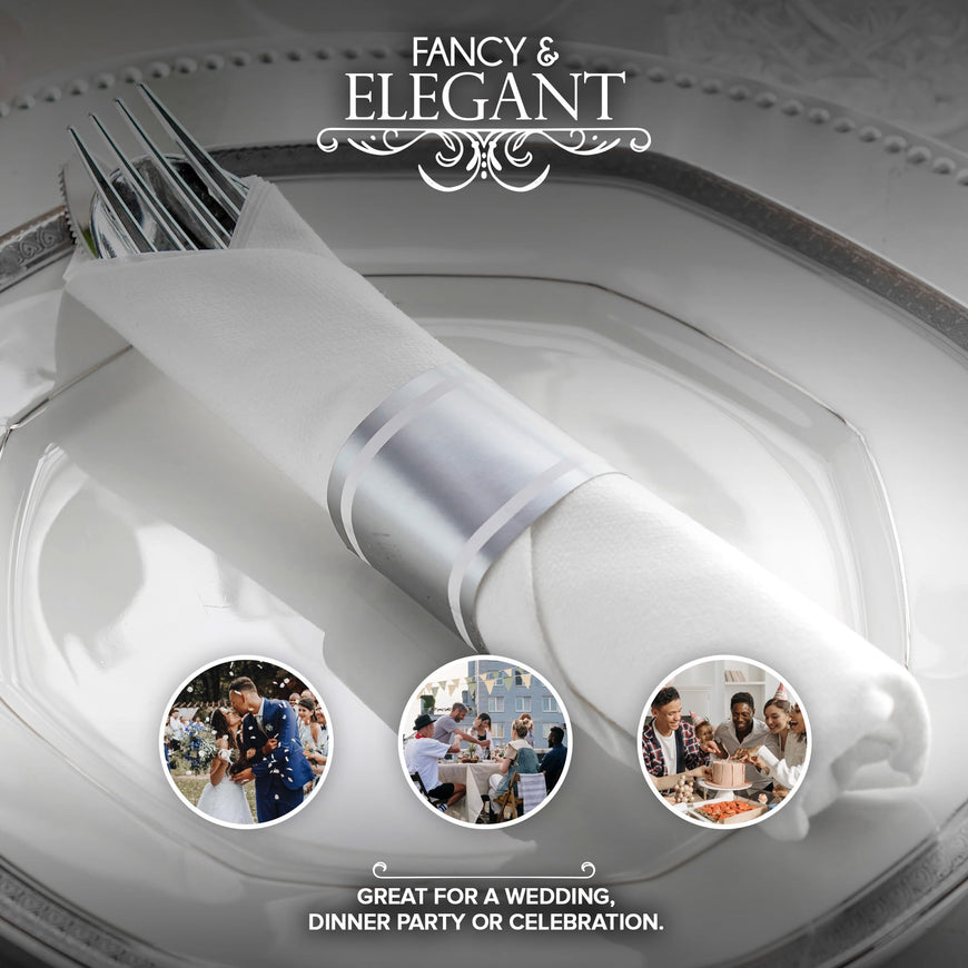 Pre-Rolled Napkin and Cutlery Set - 300 packs - Silver